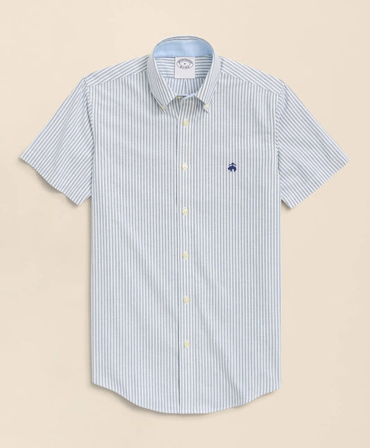 Stretch Non-Iron Oxford Button-Down Collar, Bengal Stripe Short- Sleeve Sport Shirt Men