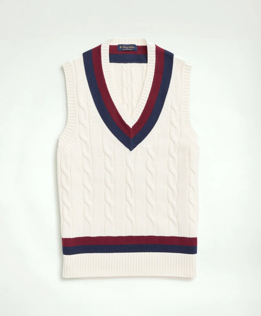 Vintage-Inspired Tennis V-Neck Vest in Supima Men