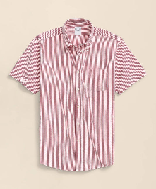 Washed Cotton Seersucker Button-Down Collar, Stripe Short-Sleeve Sport Shirt Shirts
